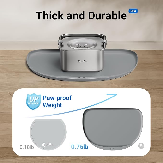 DownyPaws Cat Food Mats for Floors Waterproof, BPA Free Silicone Pet Feeding Mat, Non-Slip Pet Food Mat with High Raised Edge, Cat Placemat for Messy Drinkers, 18"×12.5", Gray (Pack of 2)