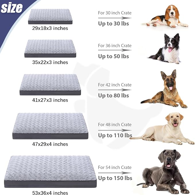 Dog Crate Bed Waterproof for Large Dogs - Rose Velvet Soft Fluffy Washable With Removable Cover & Anti-Slip Bottom, 35 x 22 Inch, Light Gray
