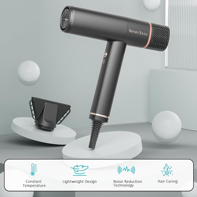Professional Ionic Hair Dryer with Diffuser, High-Speed Ionic Low Noise Blow Dryer, Powerful 1600 Watt Motor for Fast Drying and Straight & Wavy Hair, Lightweight