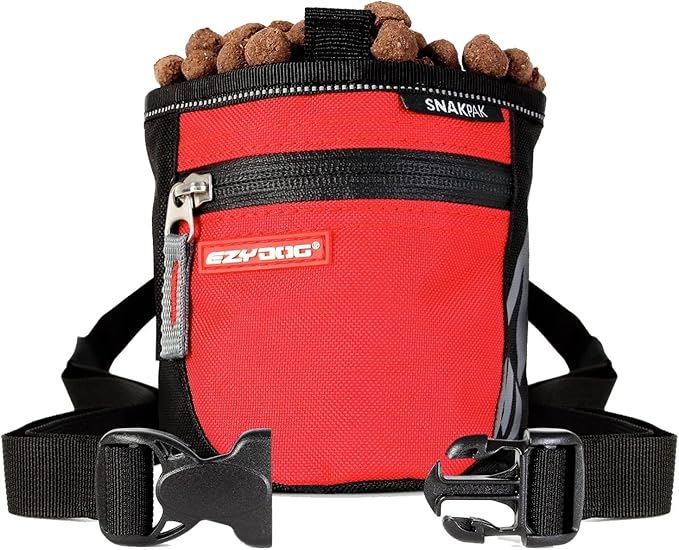 EzyDog SnakPak Wearable Dog Treat Bag Training Pouch with Magnetic Closure, Zipper Pocket, and Belt (Red)