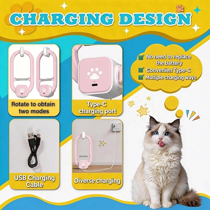 Rechargeable Electric Cat Teaser – Interactive Door Clip Teaser for Cats, 2 Motion Modes (360° Spin & Irregular Jumping), Smart Auto Cat Toy for Exercise & Fun (No Remote)(Pink)