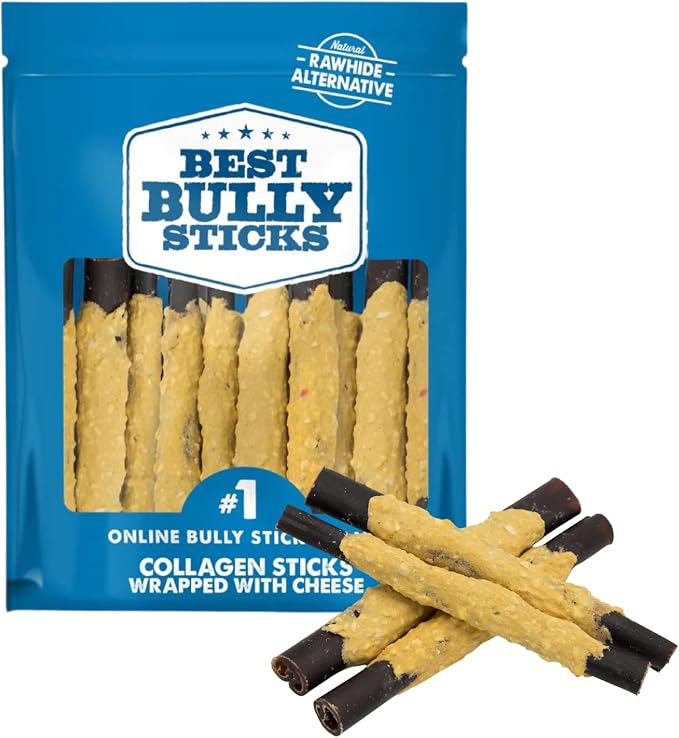 Best Bully Sticks Cheese Wrapped Beef Collagen Sticks - 6 Inch 12 Count (Pack of 1) - Natural, Long-Lasting, Limited Ingredient Treat, Supports Joints, Skin, Coat