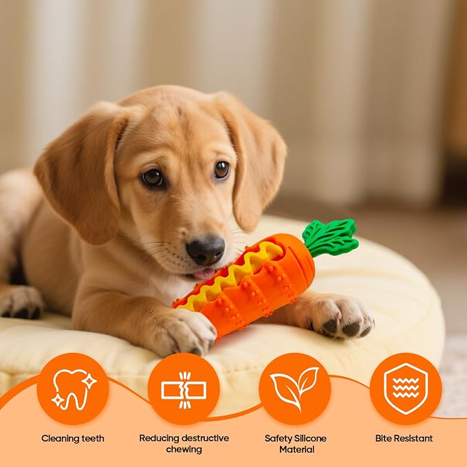Indestructible Carrot Dog Toy for Aggressive Chewers - Tough Natural Rubber Chew Toy for Boredom, Interactive Treat Toy for Mental Stimulation - Durable Squeaky Toy for Small & Medium Dogs