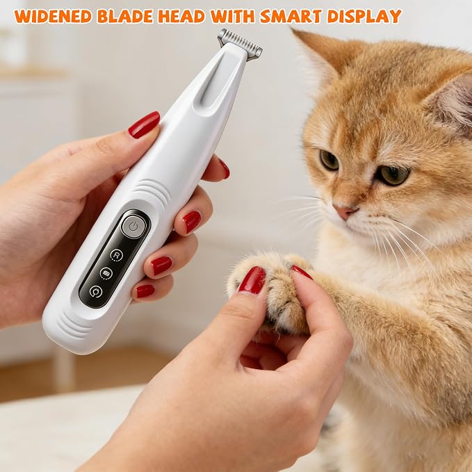 Cat Hair Trimmer, Pet Grooming Trimmer, Low Noise Cordless Rechargeable Waterproof Dog Paw Trimmer with LED Light, Micro Precision Pet Hair Clipper for Cats & Dogs Paws, Eyes, Ears, Face, Rump