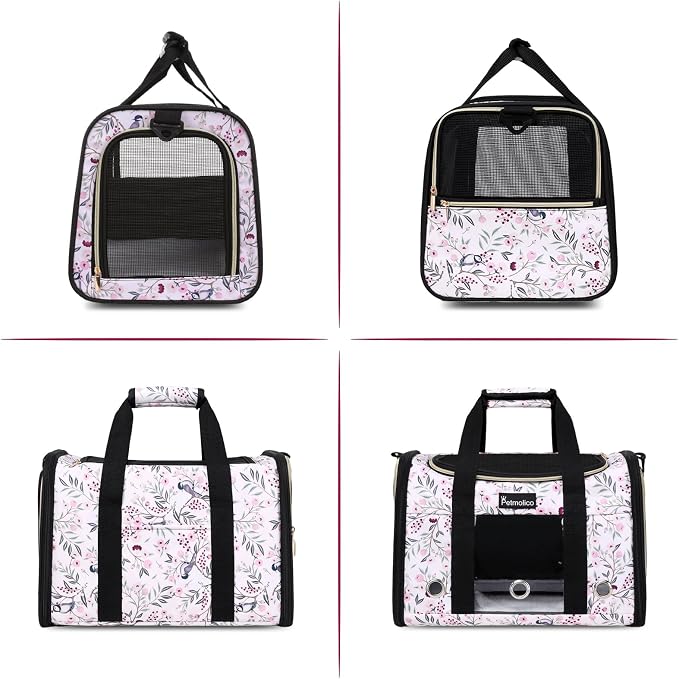 Petmolico Cat Carrier Soft-Sided Pet Bag for Small Medium Cats Puppies 16LBs - Airline Approved Pet Travel Carrier 3 Open Doors (Medium,Mixed Pink)