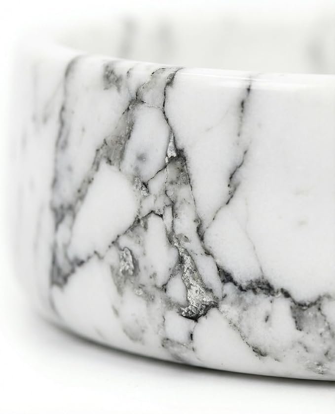 OOBOOB Natural Marble Dog Bowls, Non-Slip Heavyweight Dog Food Bowl and Dog Water Bowl for Dogs and Cats, Minimalist Design with Unique Veining, 32 Oz Capacity for Small to Medium Pets