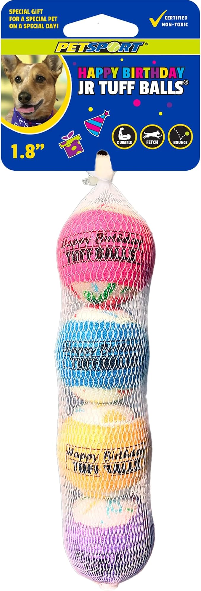 PetSport Jr. Happy Birthday Tuff Balls (1.8" Happy Birthday Tuff Balls Jr 4PK)