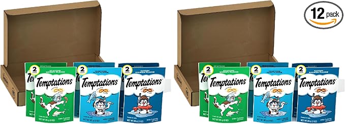 Temptations Cat Treats Classic Crunchy and Soft Seafood Lovers Variety Pack,3 oz. Pouches,(Pack of 12)
