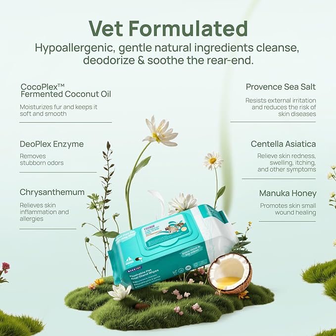 HICC PET Wipes for Dogs & Cats, Vet Recommended Cleaning Deodorizing & Soothing Allergy Infections Anal Gland Wipes, Hydrating & Nourish Fur Dog Grooming Wipes for Paw, Butt, Body-Hypoallergenic