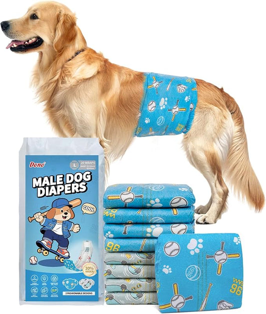 Dono Dog Diapers Male 40ct, Widened Disposable Male Dog Wraps, Super Absorbent Doggie Belly Bands with Wetness Indicator, Leak-Proof Puppy Pampers for Incontinence Excitable Urination, Large