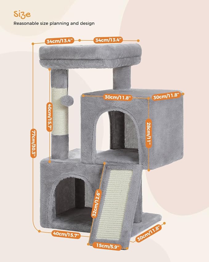 PAWZ Road Cat Tree, 30 Inches Cat Tower Bundle with PAWZ Road Cat Tunnel Collapsible S Shape 10.5 Inches in Diameter
