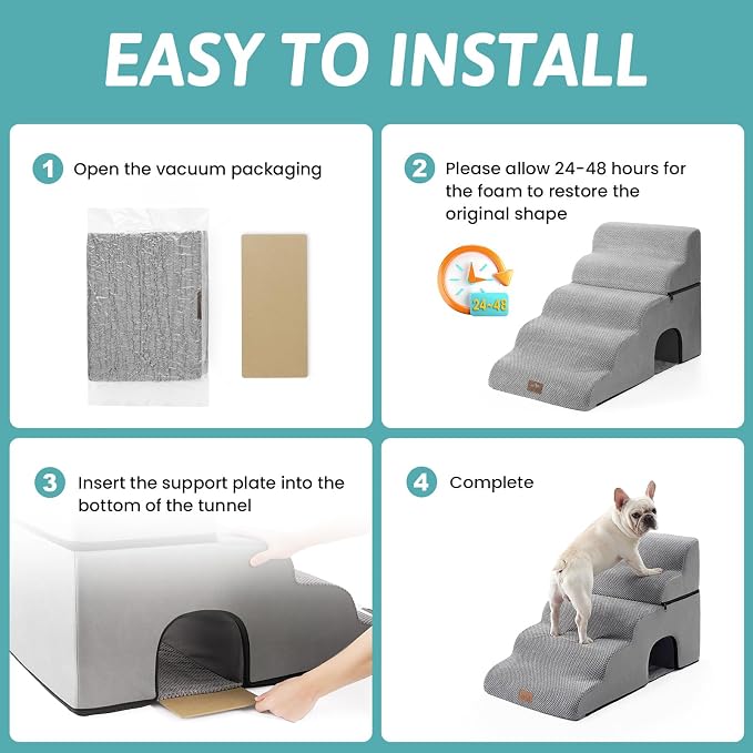 COZY KISS Extra Wide Dog Stairs with Tunnel, Detachable Large Pet Step for Small Medium Dog, Puppy or Cat, Ramp for High Bed, Couch, Sofa or Car, Stable, 19.7x33x22.4 inch, 5 Step, Grey