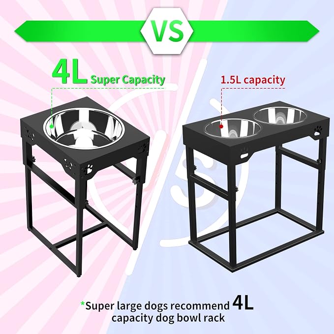 Stainless Steel Elevated Dog Bowls Stand(3.93'' Up to 20.3''), Adjustable Raised Dog Bowl for Medium, Large Sized Dogs