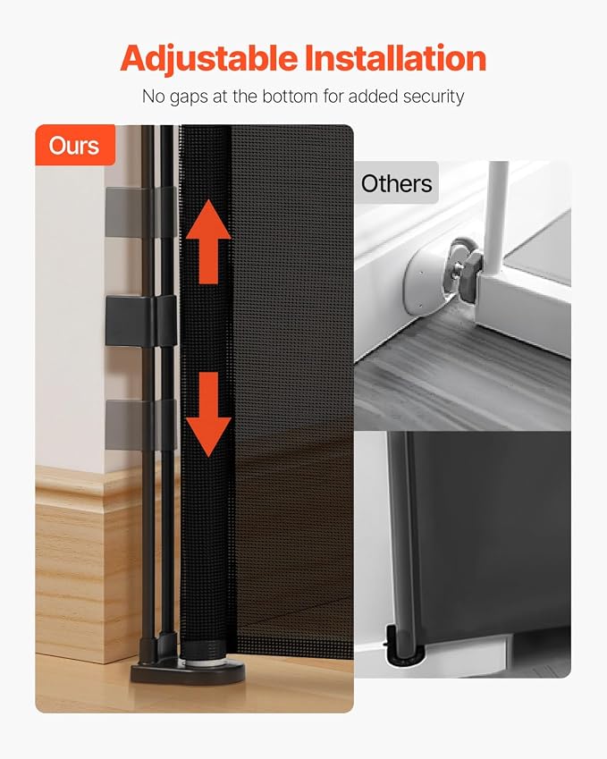 VEVOR Retractable Baby Gate, 34 inch Tall, Extends up to 110 inch Wide, Retractable Gate for Kids or Pets, Mesh Material, Easy to Install for Indoor Stairs, Doorways, Hallways, Playrooms, Black