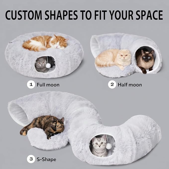 Extra Large Cat Tunnel, Long Cat Tunnel Bed, Foldable Cat Tunnel Toy for Indoor Cats, Spacious Pet Play Tunnel & Cat Bed for Cats Kittens