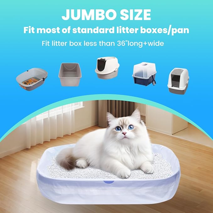 60 Pack Large litter box liners - 3MIL Extra Thick Leakproof Litter Box Liners, 31"x18" Heavy Duty Drawstring Cat Litter Liners, Odor Control Disposable Kitty Litter Bags 6 Roll