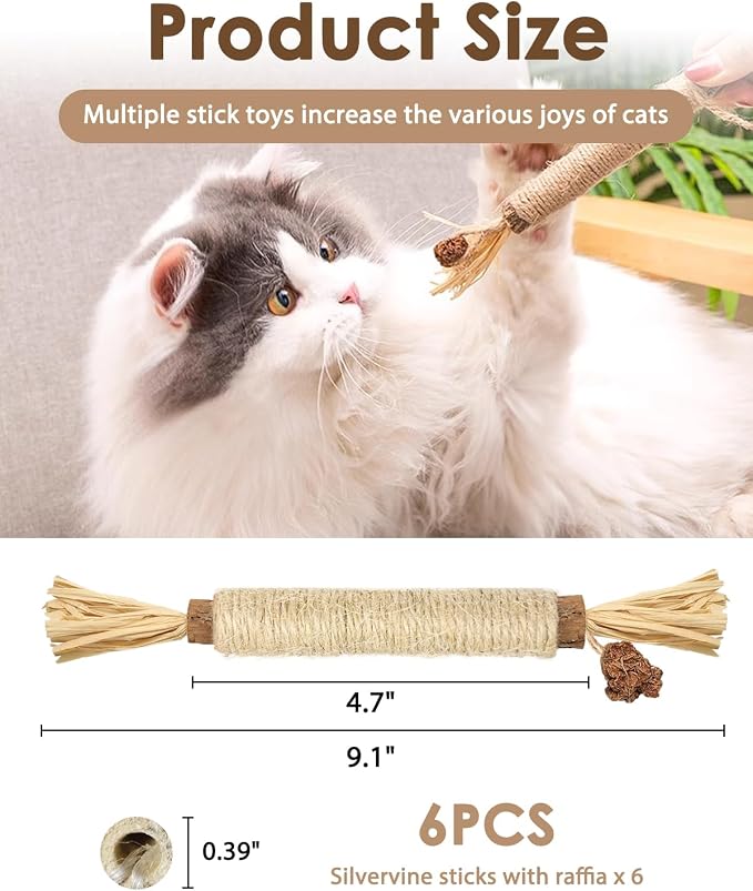 Tocirelo 12 Pack Cat Dental Chew Toys for Indoor Cats Teeth Cleaning and Teething Calming，Natural Silvervine Sticks