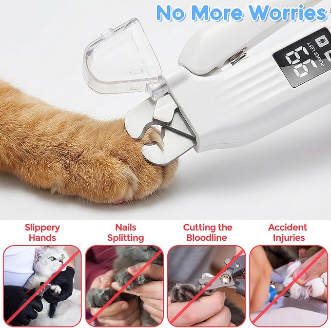 2-in-1 Led Cat Dog Nail Grinder - Rechargeable Pet Nail Trimmers with LED Light,300mAh Battery Quick USB Charge for Medium Small Dogs Cats Rabbits