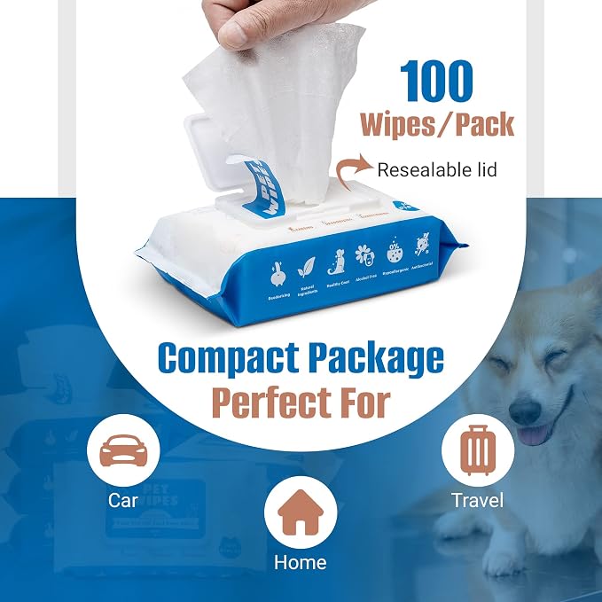 Dog Wipes for Paws and Butt - 600count/6packs Pet Wipes for Dogs and Cats, Puppy Wipes - Dog Grooming Wipes Cleaning Deodorizing - Fragrance Free Dog Face Wipes