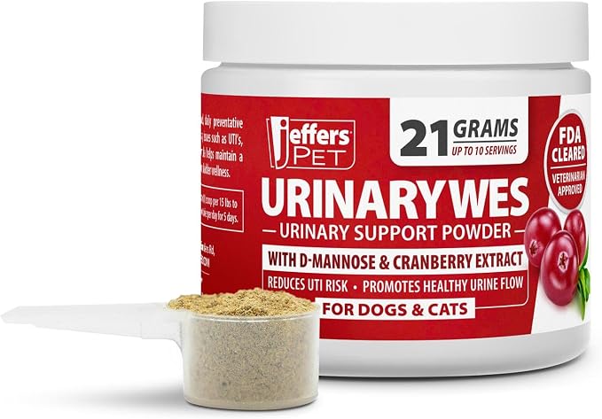 Jeffers Pet UrinaryWes Urinary Support Powder for Dogs & Cats, D-Mannose & Cranberry Supplement for Urinary Tract & Bladder Health, Kidney Support, UTI Prevention, Chicken Flavor Food Topper – 21 g