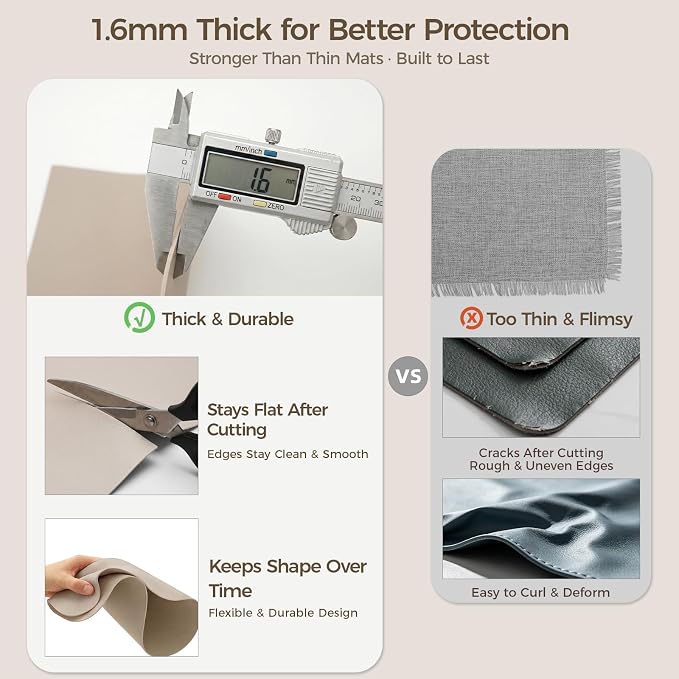 Extra Large Silicone Mat for Countertop & Table with Gift Tube Packaging, Thickened Non-Slip Heat Resistant Table Protector, Cuttable Waterproof Kitchen Prep & Kids Craft Mat