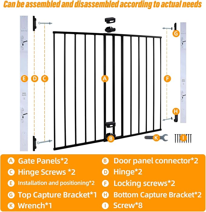 Adjustable Pet Safety Swing Gate, Hardware-Mounted Metal Gate for Stairs and Doorways, Secure Latch for Pets (Black, 24"-40.5" W x 28.75" H)