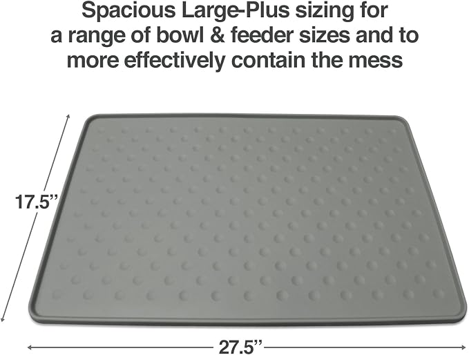 PetFusion Toughgrip Large Plus Dog Food Mat [Just The Right Size Before Getting Too Big @ 27.5 x 17.5]. Waterproof, Extra Tough FDA Grade Silicone, Grey