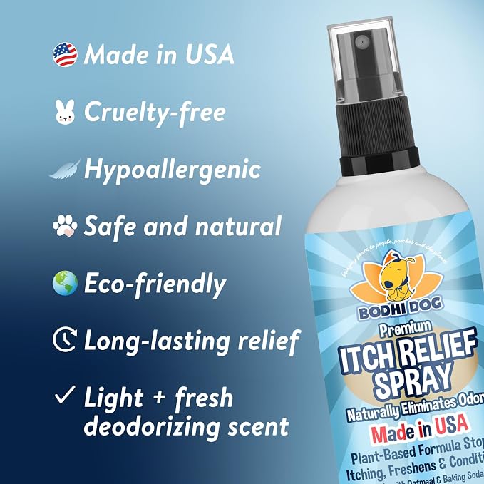 Bodhi Dog Itch Relief Spray - Natural Relief for Dry, Itchy, Allergic, or Bug-Bitten Skin - Safe for Dogs & Cats - Soothing Oatmeal Formula - Made in USA (Oatmeal, 4 Fl Oz)