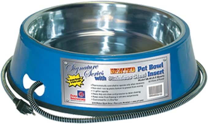 Farm Innovators Heated Pet Water Bowl, 60W Heated Water Dish - 5.5 Quart Stainless Steel Watering Station with Anti-Chew Cord Protector for Dogs & Cats