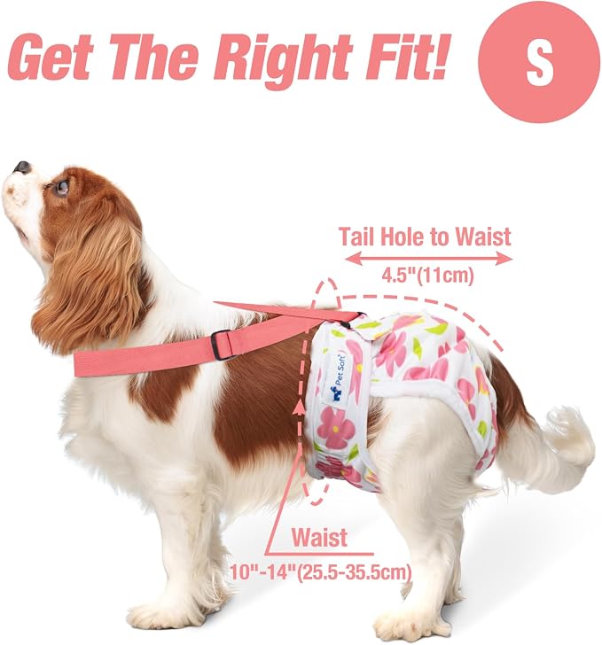 Pet Soft Dog Diapers Female with Suspenders, 3 Pack Reusable Female Dog Diapers for Heat, Dog Period Panties for Doggie in Cycle(Small, Flowers)