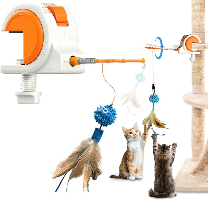 Interactive Cat Toys for Indoor Cats Automatic Electric Flying Bird Feather Wand Toy, Best Kitten & Adult Cat Enrichment Stimulation Toy Hanging Electric Kitty Toys for Bored Cats