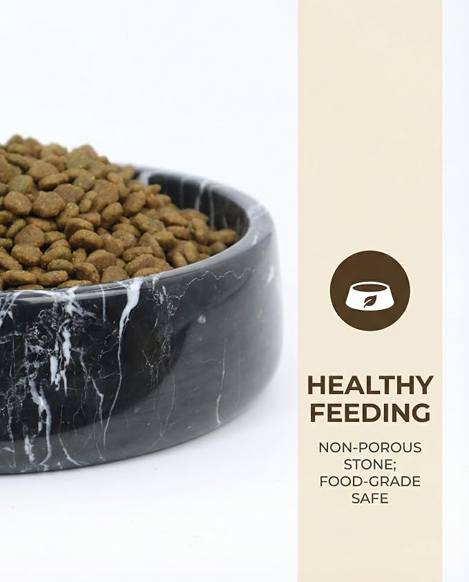 OOBOOB Natural Marble Dog Bowl, 7.4x7.4x2.5 Inch Heavy Non-Slip Pet Food & Water Bowl for Large Medium Small Dogs and Cats, Stylish Modern Marble Design for Feeding Station & Home Decor
