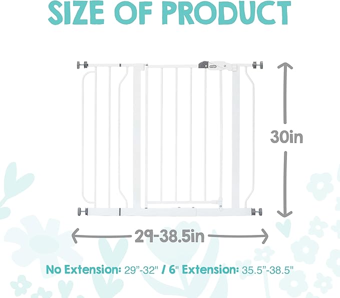 Regalo Safety 29-38.5" Baby Gate for Doorways & Bottom of Stairs, Pressure Mounted Baby Gate with Door for Babies, Toddlers & Pets, Tested & Safe for 30 Years, American Designed, American Owned, White