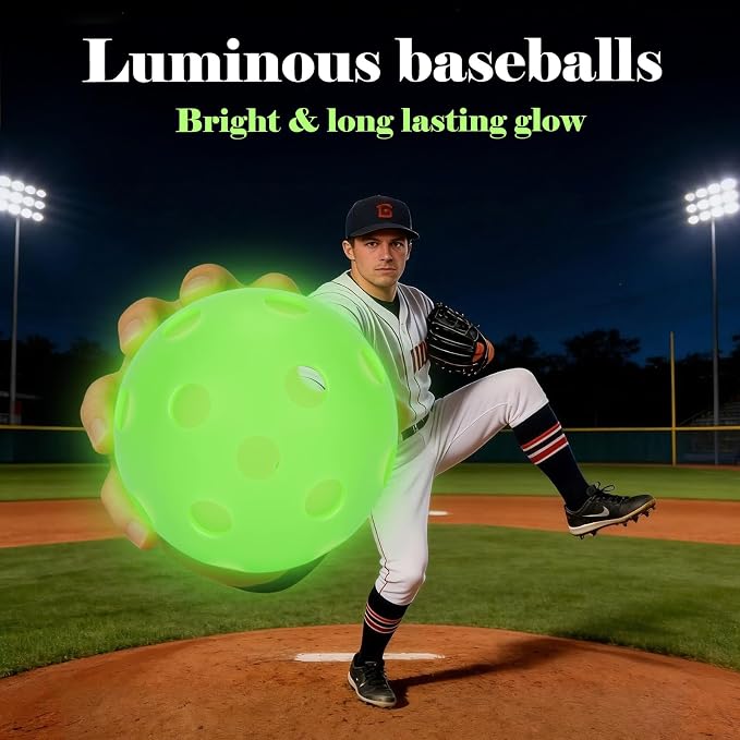 Coopay 3/6/12 Pack Practice Balls Glow in The Dark Baseballs Plastic Soft Baseballs with Drawstring Bag for Indoor Outdoor Night Training, Backyard Games Batting Hitting Softballs