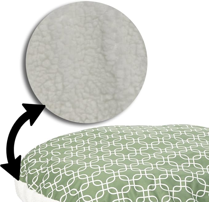 MidWest Homes for Pets PF0034T-FGR Over-Stuffed Dog Bed, Medium, 34" Round, Medium Dog Breed, Green Geometric Pattern