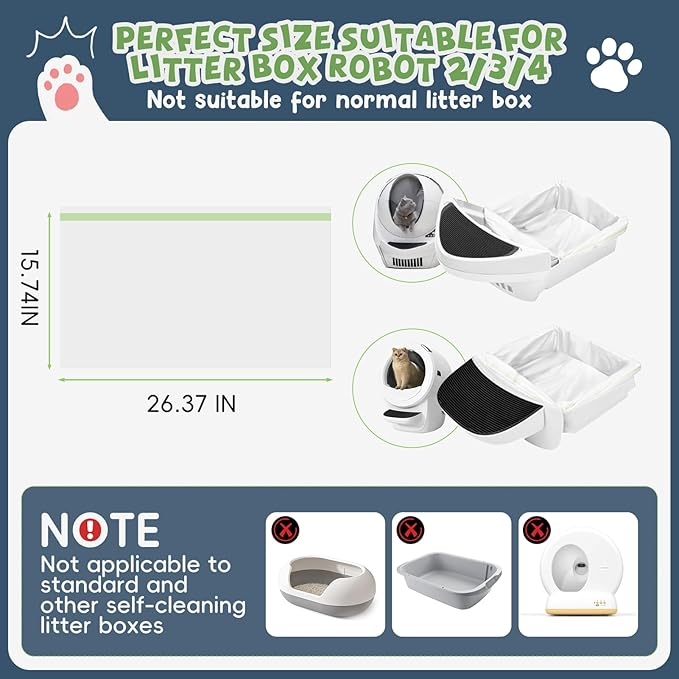 120 Pack Litter Box Robot 3 4 and 5 Waste Bags, 1.5 Mils Thick Drawstrings Closure Cat Litter Box Bags Liners Compatible with Automatic Self-Cleaning Robot, Replacement Waste Drawer Liners