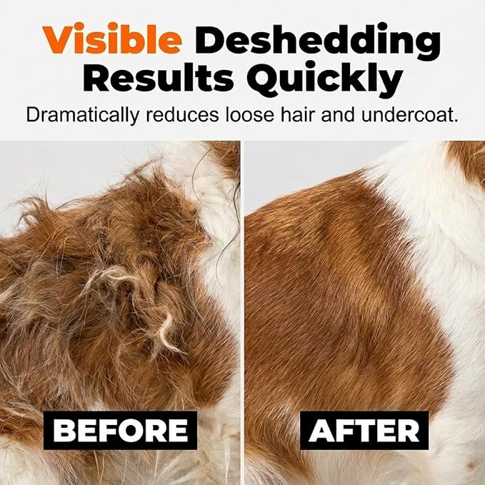 Pet Grooming Brush Tool, Double Sided Dematting Comb for Cats & Dogs, Undercoat Rake Dog Deshedding Brush, Pet Dematting Comb for Long Thick Haired Pets, Removes Tangles Knots and Loose (Orange)