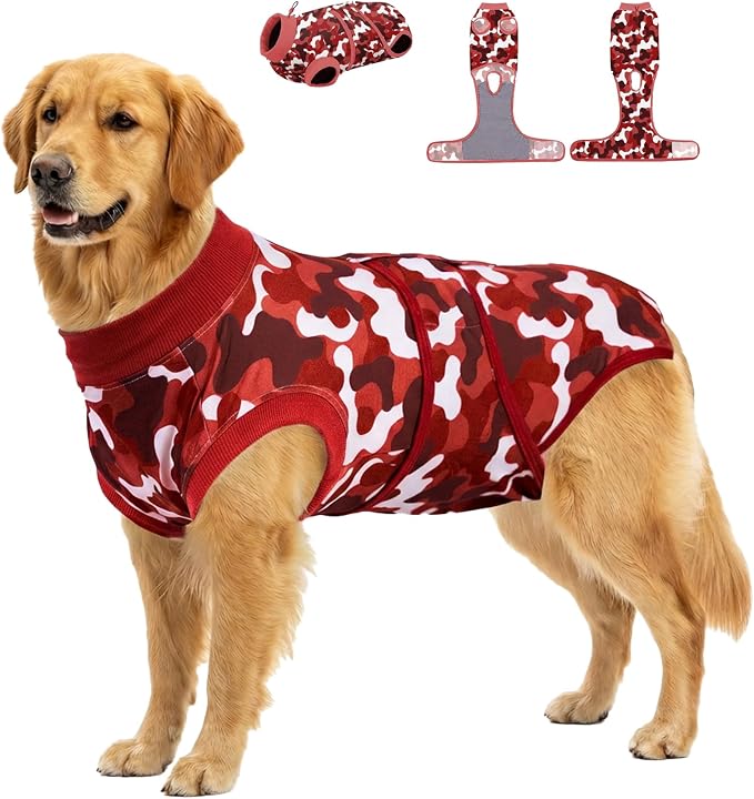 PetWarm Recovery Suit for Dogs, Dog Sweaters's Inner Clothes, Pet Pajamas for Surgery Recovery Pets Recovery Pajamas Suit Female Male for Spay Neuter, Camouflage Pattern, Red, XL