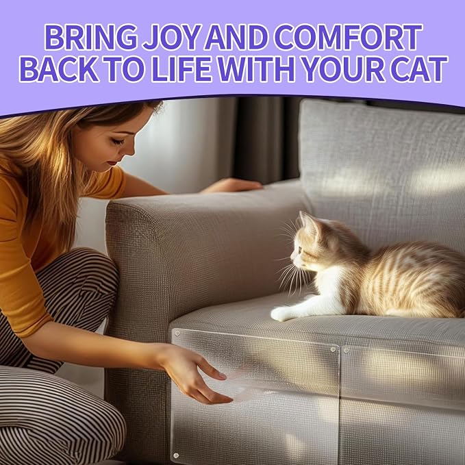 Thicken Cat Scratch Furniture Protector, 165"x15" Couch Protector from Cat Claws, Single-Sided Sticky Furniture Protectors From Cats Scratching, Extended Size Protects More Furniture+50 Fixing