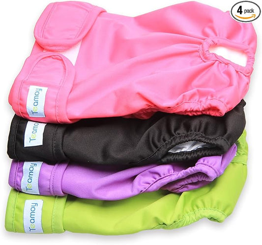Teamoy 4pcs Washable Female Dog Diapers, Reusable Doggie Diaper Wraps for Female Dogs, Super-Absorbent and Comfortable, Medium