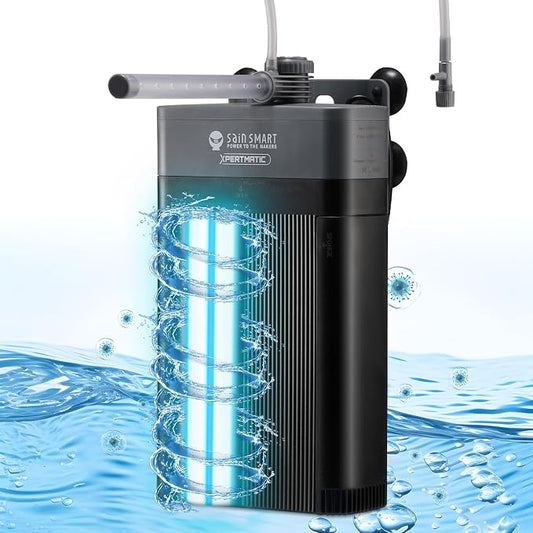 XpertMatic Aquarium Filter 220GPH, Built-in 9W Clean Light, Submersible Powerful Pump for 20-50 Gallon Tank, Fish Tank Filter, Double Filtration Design, for Pond Turtle Tank Saltwater Freshwater