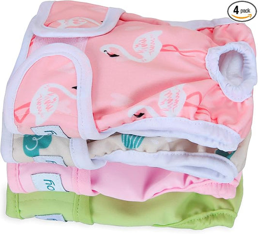 Teamoy Female Dog Diapers for Heat 4-Pack, Reusable Dog Period Diaper Wraps for Incontinence, Training & Housebreaking,XS