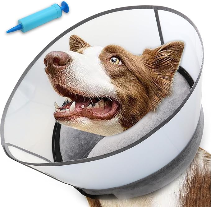 2-in-1 Upgraded Inflatable Dog Cone Collar with Detachable Anti-Licking Shield, Soft (M, Black)