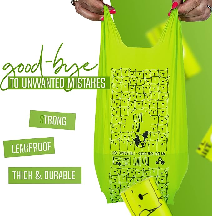 100% Certified Home Compostable Dog Poop Bags with Handles - 10% to Charity - ASTM D6400 & EN 13432 Compliant - 120 x Plant Based Compostable Poop Bags (10 Rolls)
