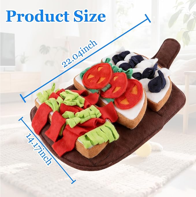 Dog Snuffle Mat for Boredom and Anxiety Relief - Interactive Puzzle Feeding Mat with Squeaky Crinkle Paper, Food-Hiding Design for Mental Stimulation & Energy Burning (Burger Fries Style)