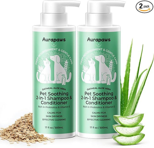 Probiotic Dog Shampoo and Conditioner with Ceramides NP & Vitamin E, Gentle Puppy Shampoo, Oatmeal Dog Shampoo for Allergies Dry Skin & Itch Relief, Hydrating & Odor Control, 17 oz(Pack of 2)