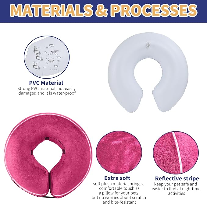 Inflatable Reflective Dog Cone Collar Alternative After Surgery,Doggie Recovery Dount Neck Ecollar,Adjustable Soft Dog Cone Collar for Small Medium Large Dogs (Pink, XXL)