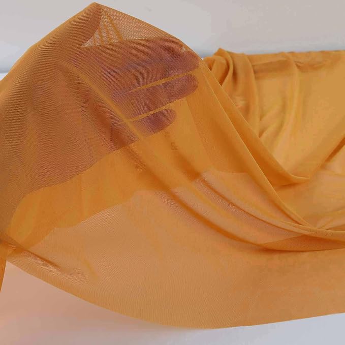 Superfine 4-Way Stretch Net Fabric Nylon Spandex Power Mesh Lightweight Sheer 60" Wide, a Continuous 5 Yards (Turmeric)