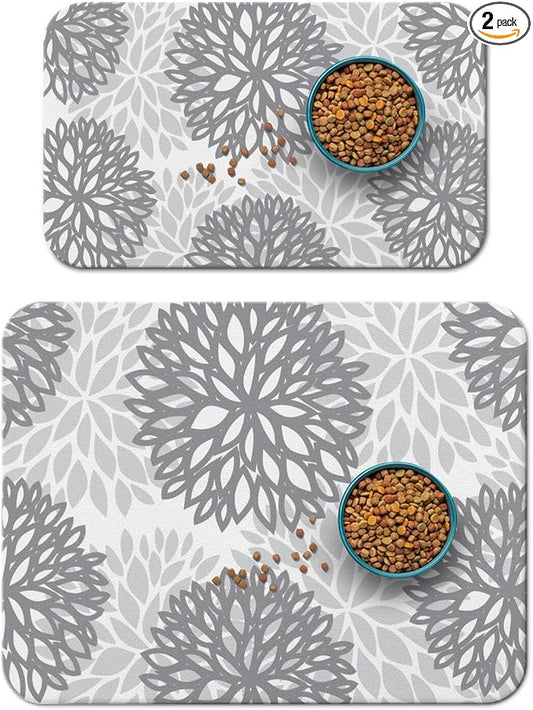 Dog Food Mats 2 Pack for Floors, Absorbent and Quick-Drying Pet Cat Food Mat,Anti-Fouling and Easy-to-Clean Pet Feeding Mat,Dog Bowl Mat for Messy Drinking Water Bowls 12"x 20"+18x24