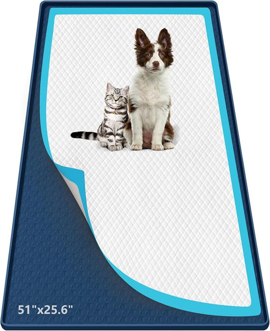 Pee Pad Holder for Dogs, 51" x 25.6" Silicone Pee Tray Mat Leak-Proof, High Edge, No Spill Pet Pad Holder for Puppy, Cat, Rabbit, Training Pads for Floor Protection, No Pee Pads (Navy Blue)